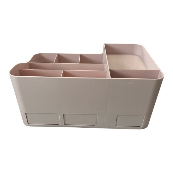 Multi-Compartment Desktop Organizer – Light Pink Plastic Storage Box with Drawer - Picture 4 of 5